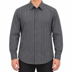 Structure Shirt Mens Large Black Gray Striped Premium Woven Long Sleeve Cotton